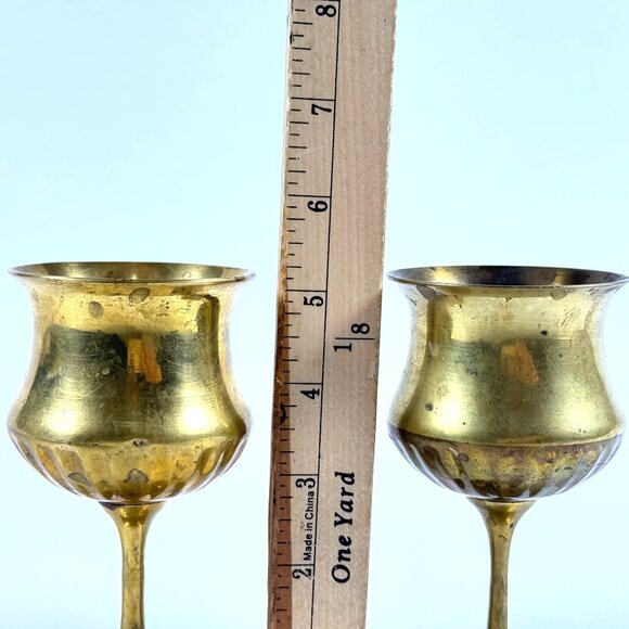 Vintage Brass Goblets Set of 2 MCM Decorative Cups 6" Mid Century Decor - Picture 9 of 10